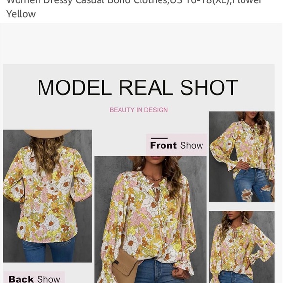 Long Sleeve Boho Top V Neck Button Down Shirt Blouses for woman XL - Picture 2 of 9